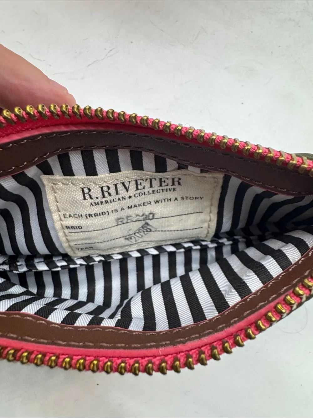 Olive Quilted Key Pouch with Pink Zipper